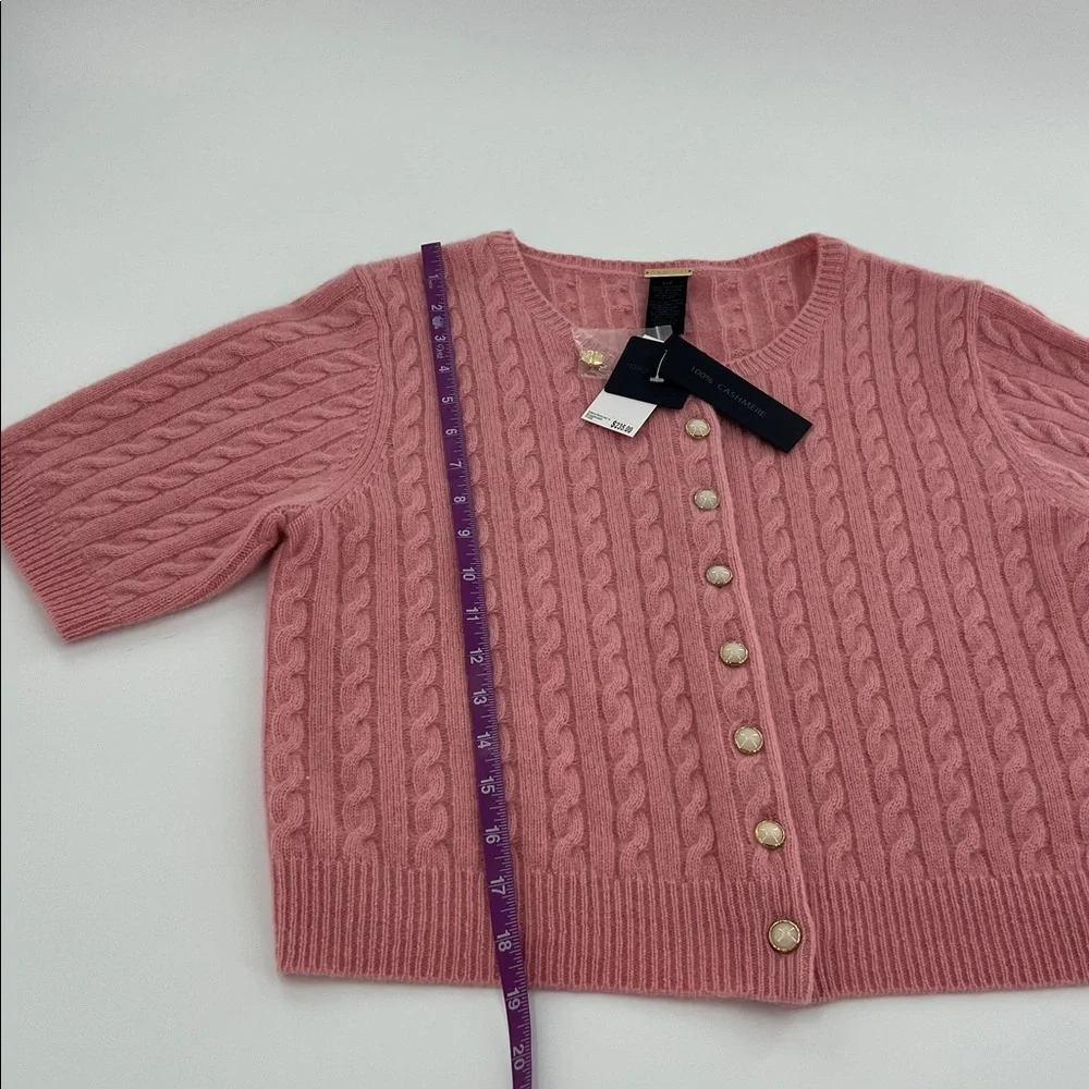 Magaschoni Rose Pink Cable-Knit Short Sleeve Cashmere‎ Cardigan Sm NWT